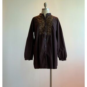 Chico’s Brown Beaded Tunic slight a line size2/L/12